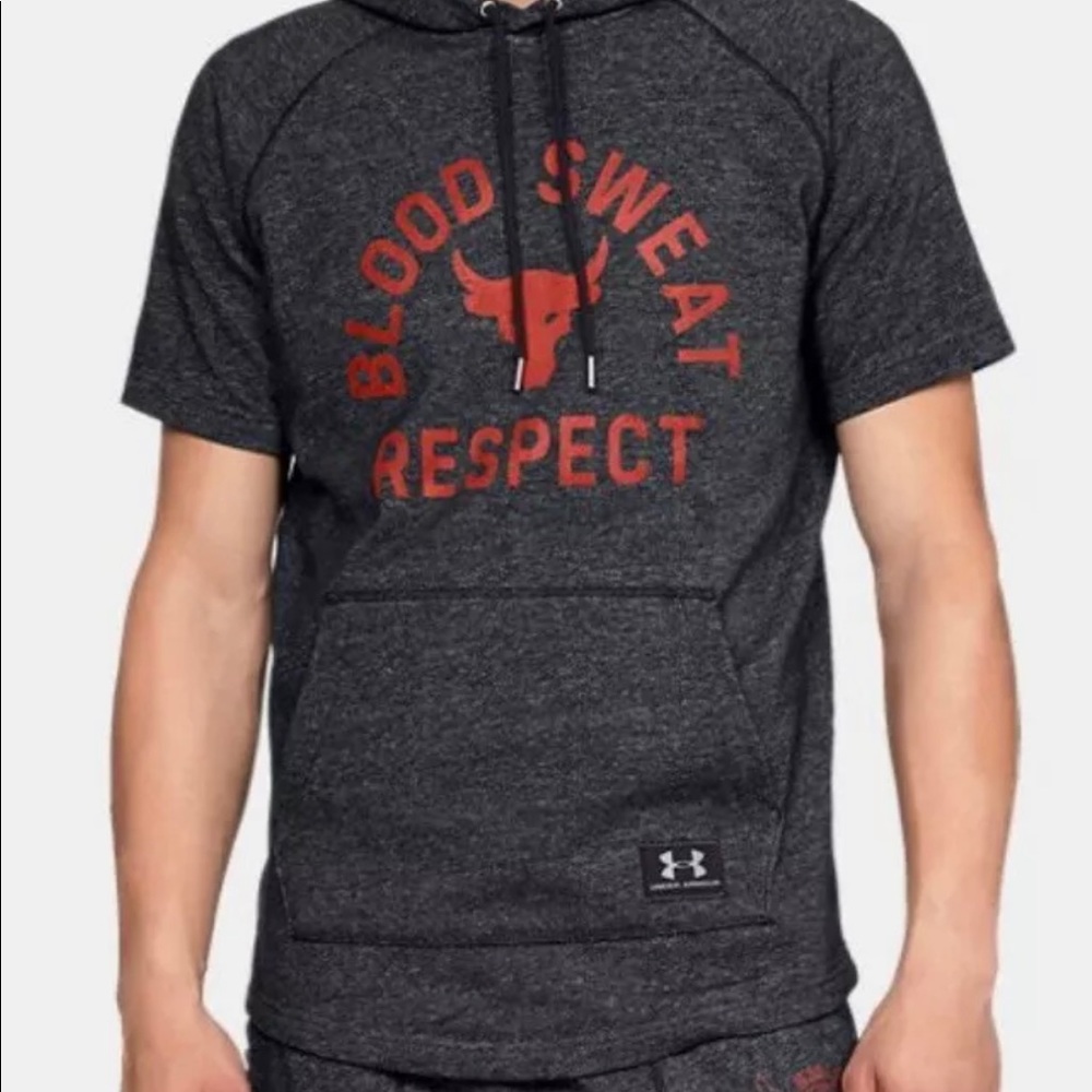 Under Armour UA Project Rock Blood Sweat Respect Short Sleeve Hoodie Sz S NWT
